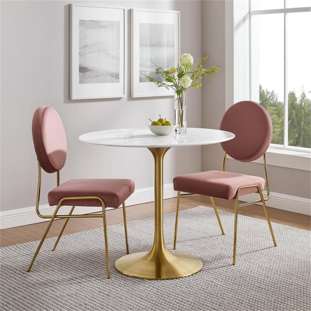 Modway Lippa 36" Round Faux Marble & Metal Dining Table in Gold and White