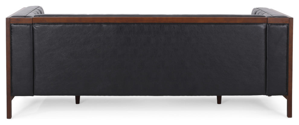 Elias Faux Leather Tufted 3 Seater Sofa, Midnight + Espresso