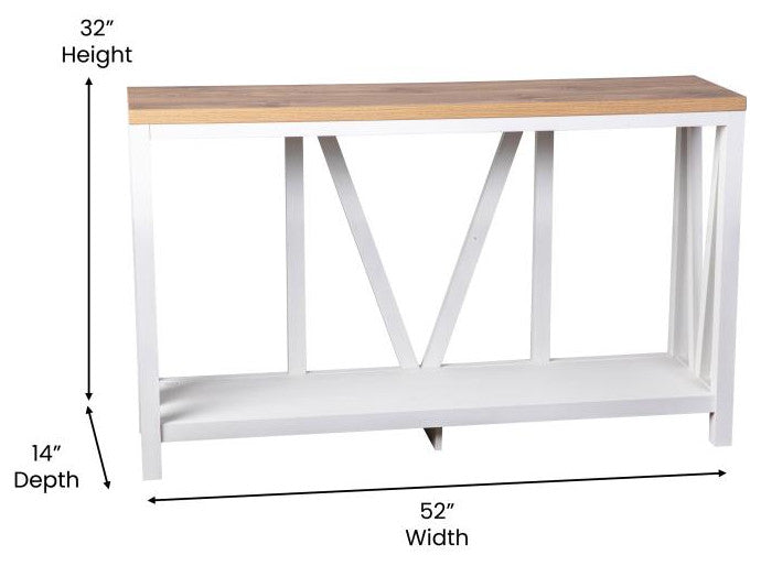 Charlotte Modern 2-Tier Farmhouse Console Accent Table, Brushed White Wash/Warm Oak