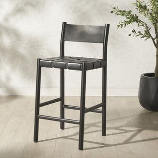 Safavieh Couture Devnie Woven Leather Counter Stool, Black