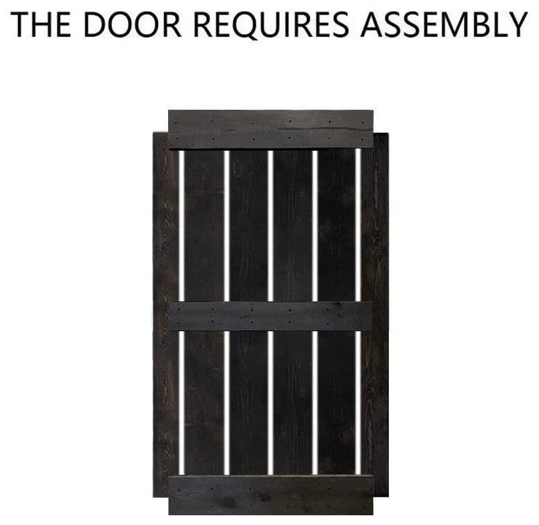 Stained Solid Pine Wood Sliding Barn Door, Charcoal Black, 38"x84", Mid-Bar
