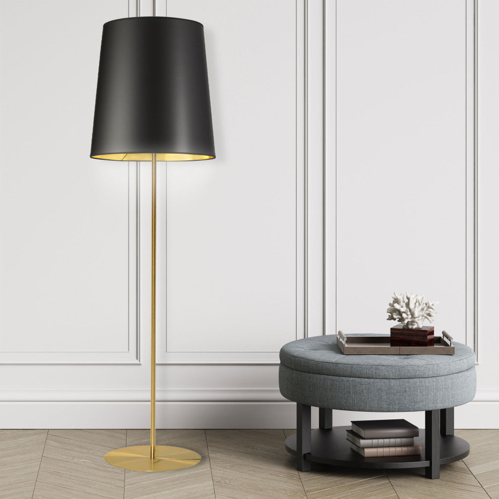 1-Light Modern Minimalist Floor Lamp, Aged Brass With Black and Gold Shade