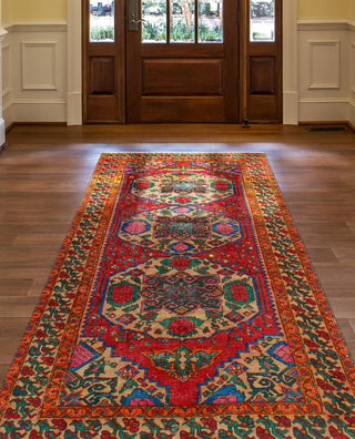 Vintage Distressed Wali Red/Beige Rug, 5'0 x 9'10