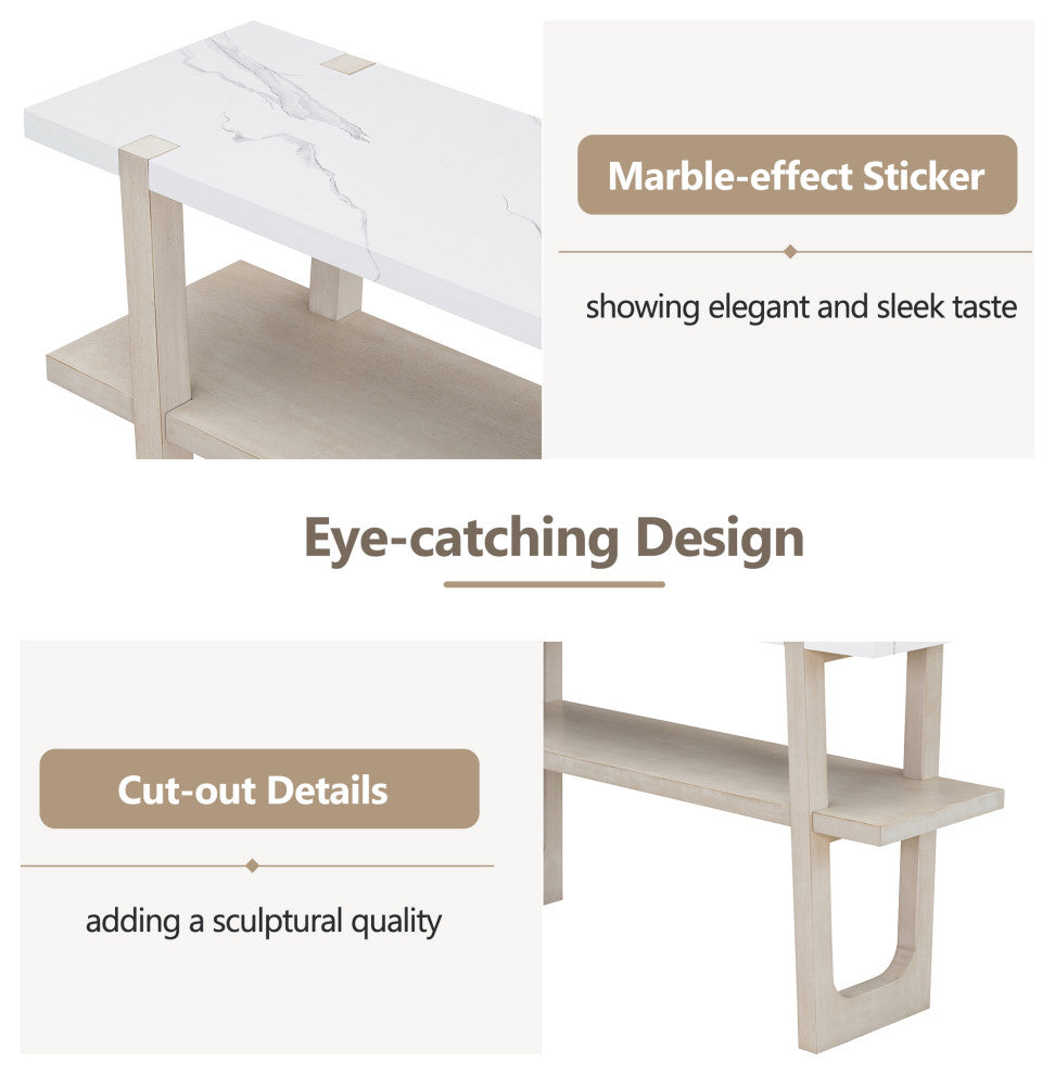 TATEUS Narrow Console Table with Marble-Effect Top for Entryway and Living Room, Gray Wash