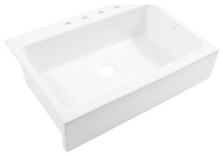 Parker White Fireclay 34" Single Bowl Quick-Fit Drop-In Kitchen Sink, 4 Holes