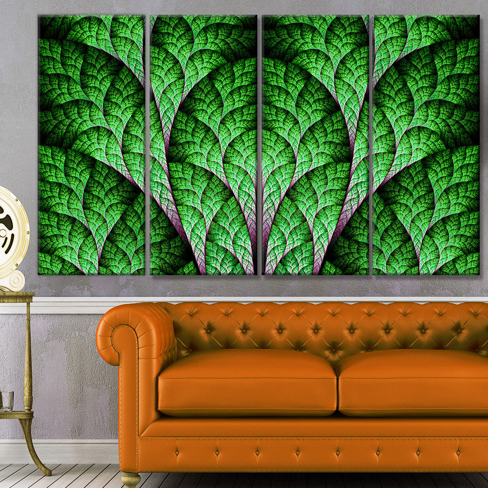 Exotic Green Biological Organism, Abstract Art on Canvas, 48"x28", 4 Panels