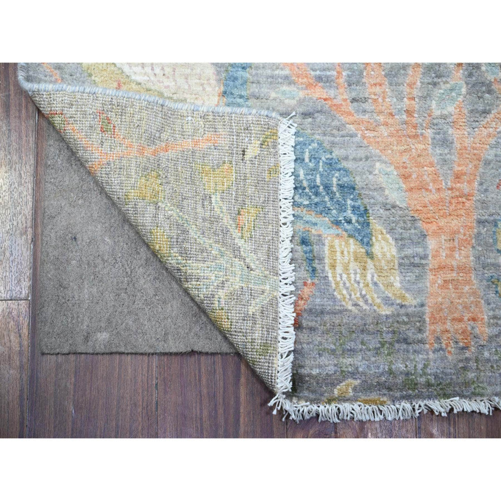 Cadet Gray Hand Knotted Natural Wool Afghan Peshawar Oriental Rug, 2'7"x8'3"