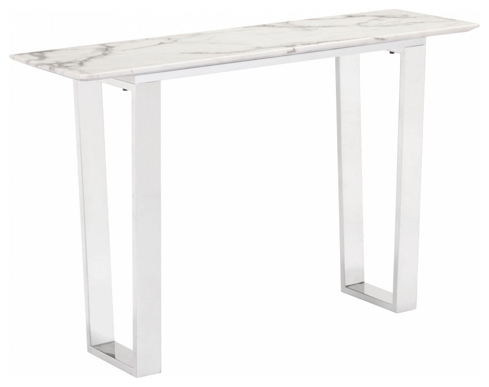 Designer's Choice White Faux Marble and Steel Console Table