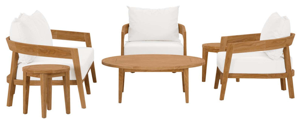 Brisbane 6-Piece Teak Wood Outdoor Patio Outdoor Patio Set, Natural White