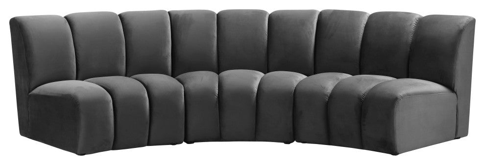 Infinity Channel Tufted Velvet Modular Chair, Gray, 3 Piece