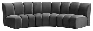 Infinity Channel Tufted Velvet Modular Chair, Gray, 3 Piece