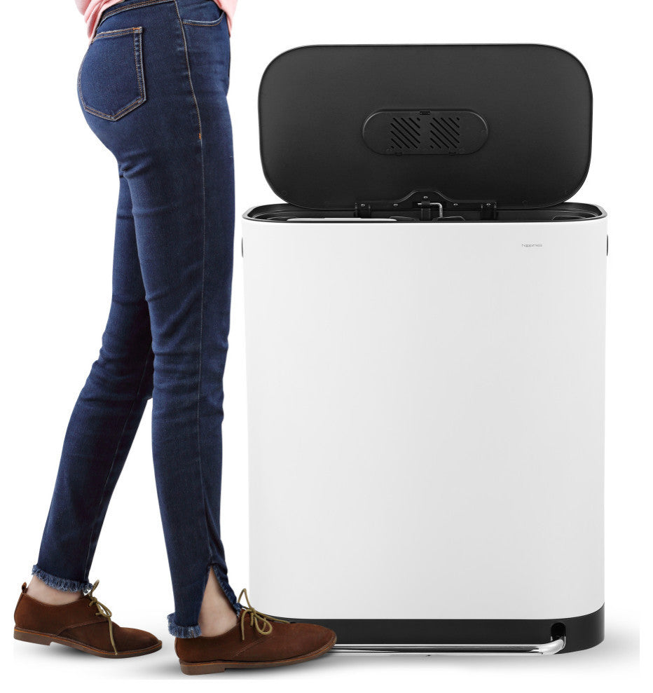Kitchen 16-Gallon Double-Bucket Step Trash Can With Odor Filter and Lid Support