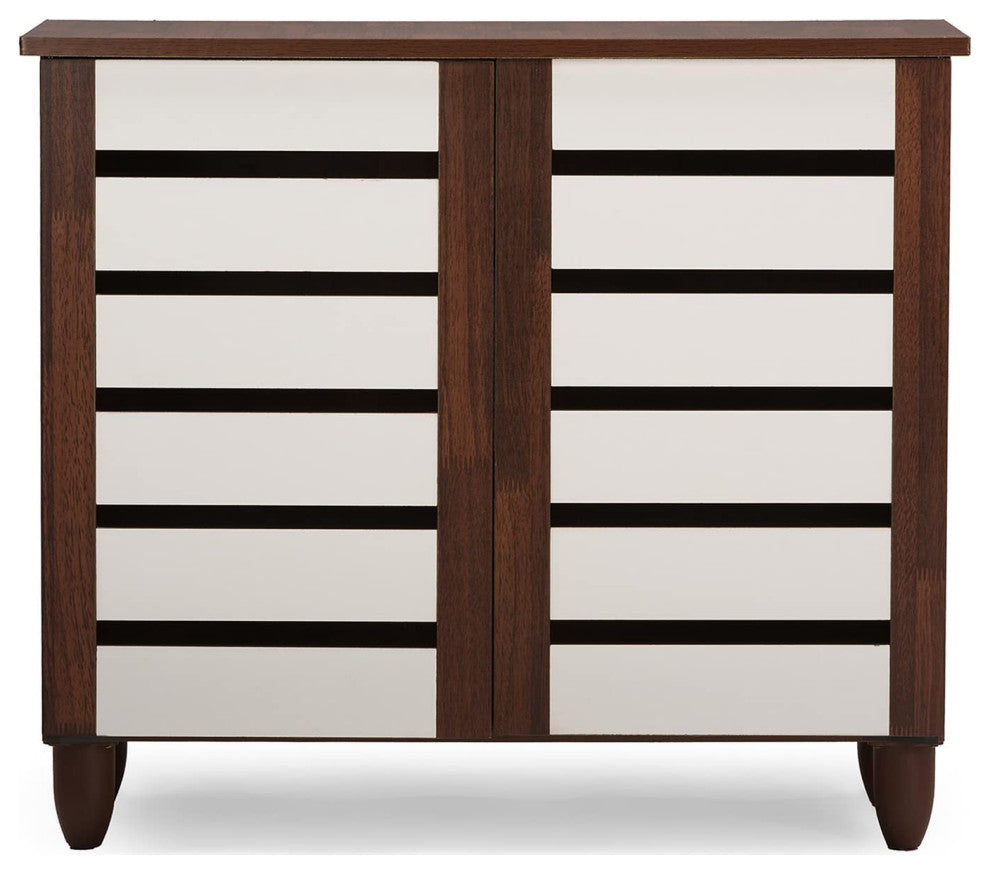 Oak and White 2-Tone Shoe Cabinet with 2 Doors