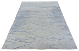 6'2x8'11 Hand Knotted Ivory Gray Modern Wool & Silk Oriental Rug