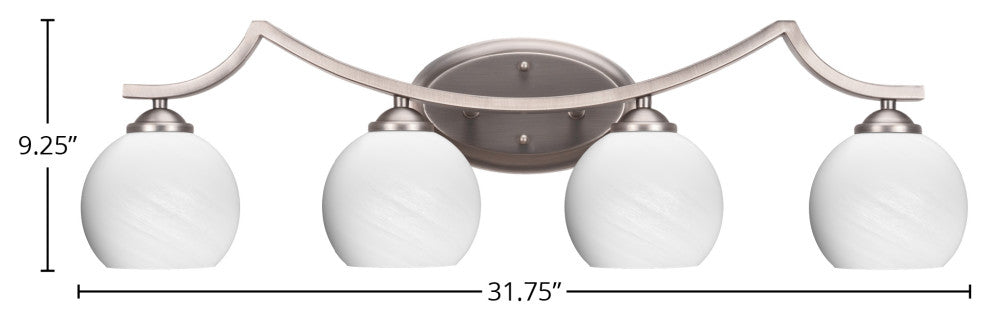 Zilo 4 Light Bath Bar Shown, Graphite Finish With 5.75" White Marble Glass