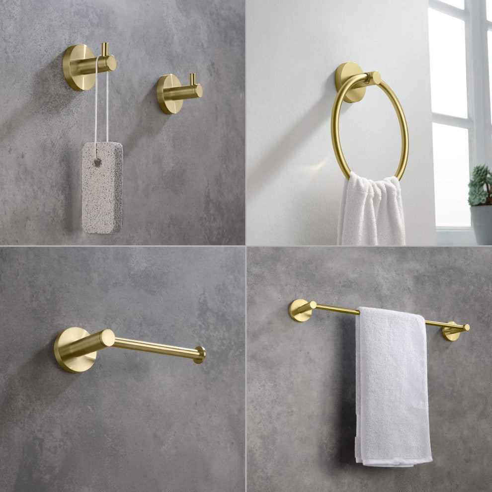 Circular 5-Piece Bathroom Hardware Set, Brushed Gold