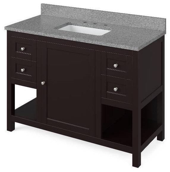 Astoria Transitional 48" Espresso Vanity, Steel Grey Cultured Marble Vanity Top