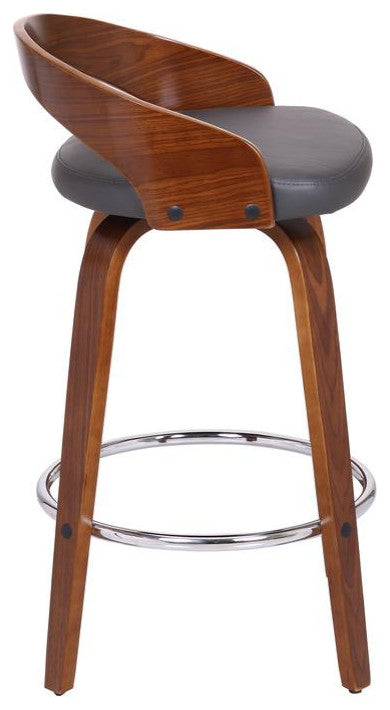 Sonia 26" Counter Height Barstool in Walnut Wood Finish with Gray Faux Leather