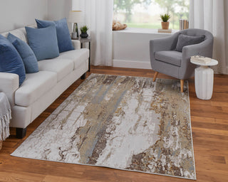 Tripoli Modern Abstract, Ivory/Gold/Brown, 5'x8' Area Rug