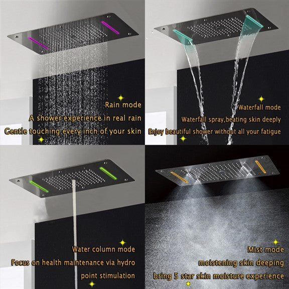 Led Rainfall Shower System Handheld Shower Jetted Body Sprays, Black Matte