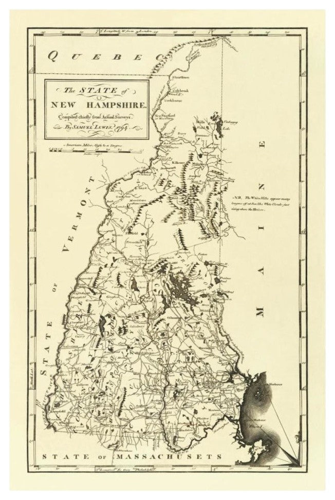"State of New Hampshire, 1794" Digital Paper Print by Mathew Carey, 22"x32"