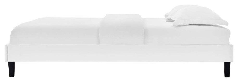 Platform Bed Frame, Queen Size, Velvet, White, Modern Contemporary, Bedroom
