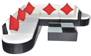 vidaXL Patio Lounge Set of 8 Black Powder-Coated Steel Large Modular