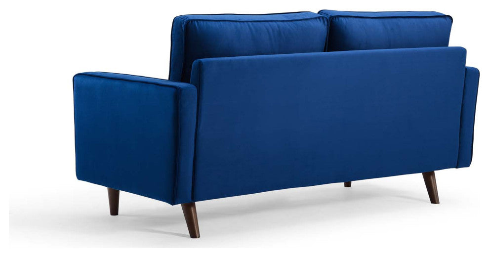 Loveseat Sofa, Velvet, Blue Navy, Modern, Living Lounge Hotel Lobby Hospitality
