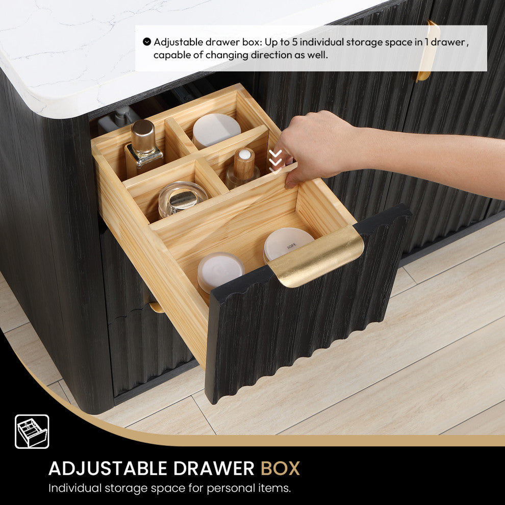 Vinnova Cadiz Bath Vanity, Composite Stone Top, Black, 84", No Mirror