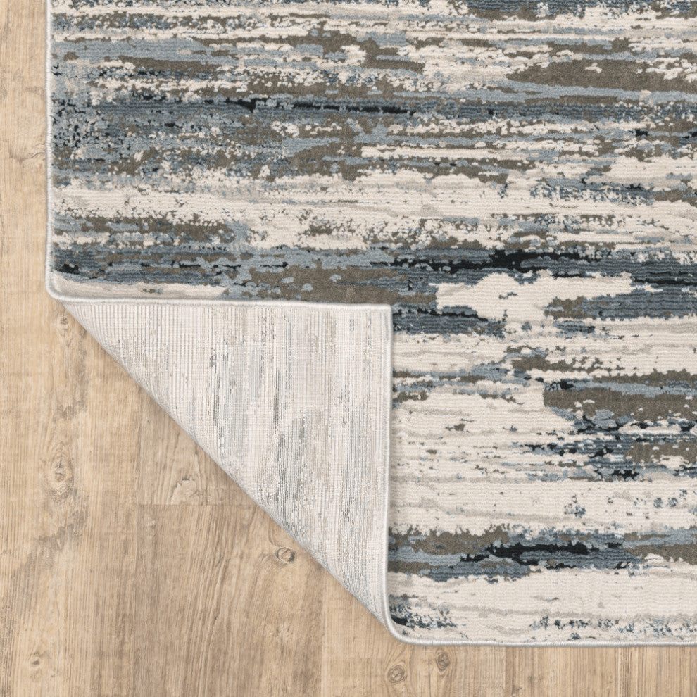 2' X 8' Blue Grey Beige And Brown Abstract Power Loom Stain Resistant Runner Rug
