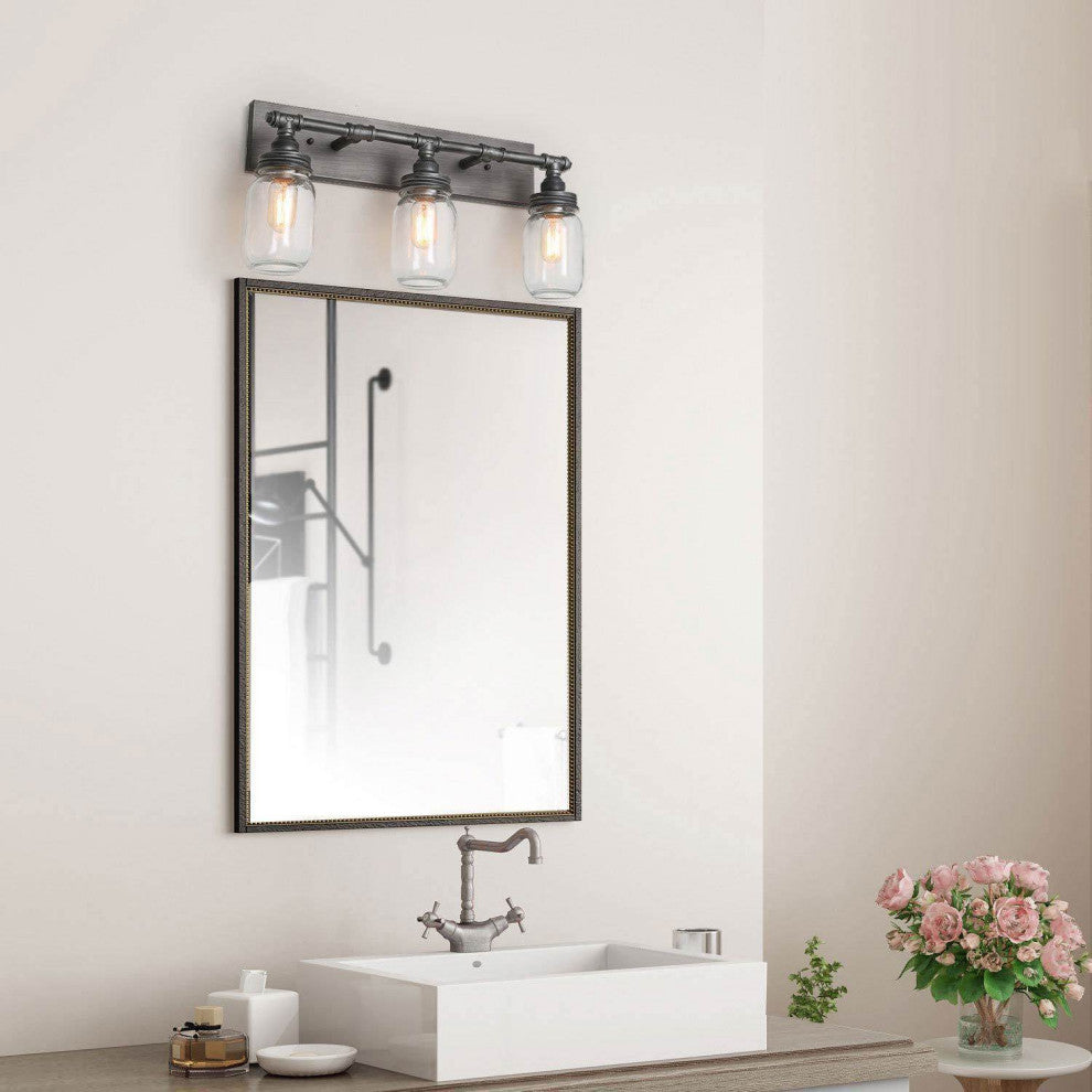 LNC 3-Lieght Farmhouse Vanity Lights Bathroom Clear Glass Mason Jar Light