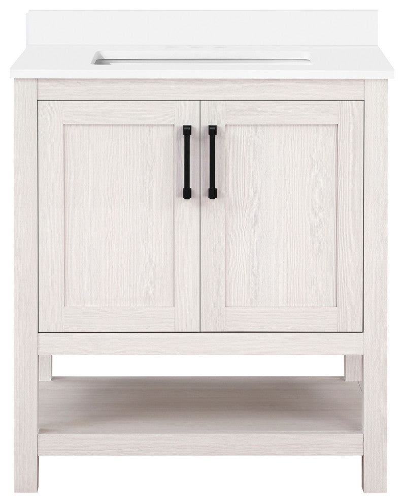 Ove Decors Vegas Single Sink Bathroom Vanity Set With Countertop, White, Antique White, 30"