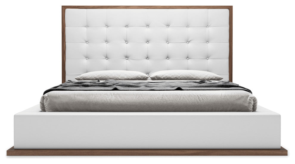 Ludlow Queen Bed, Walnut, White Leatherette