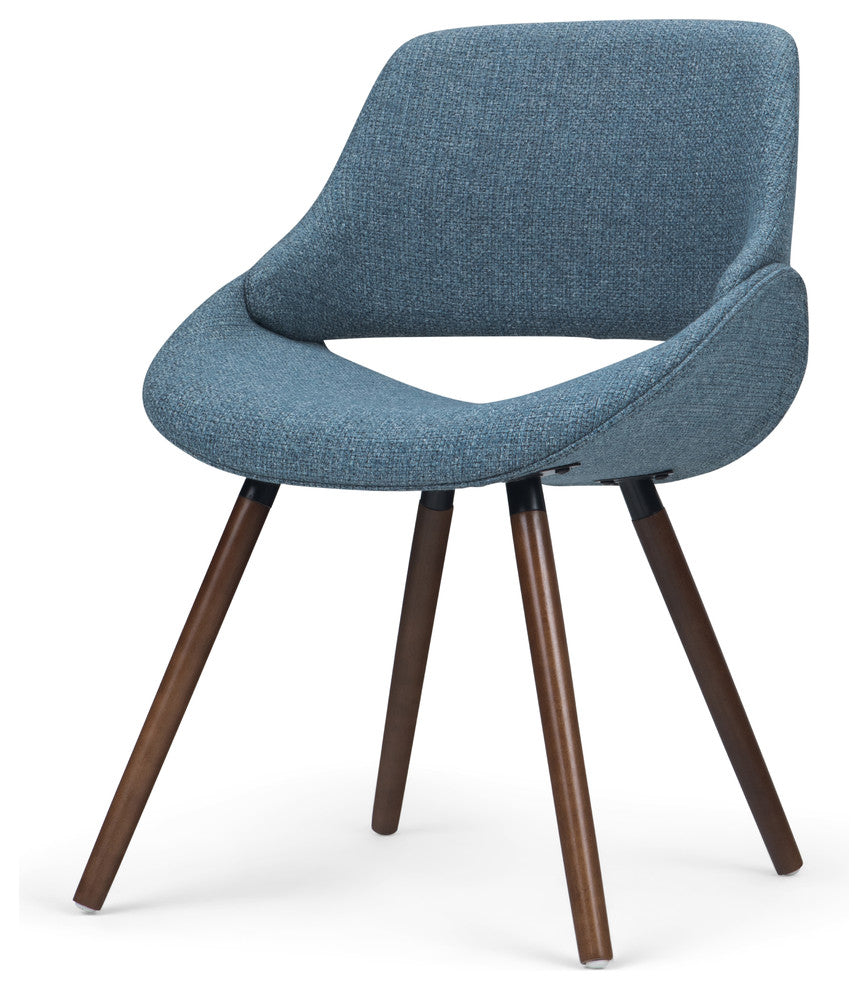 Malden Mid Century Modern Bentwood Dining Chair In Denim Blue Woven Fabric