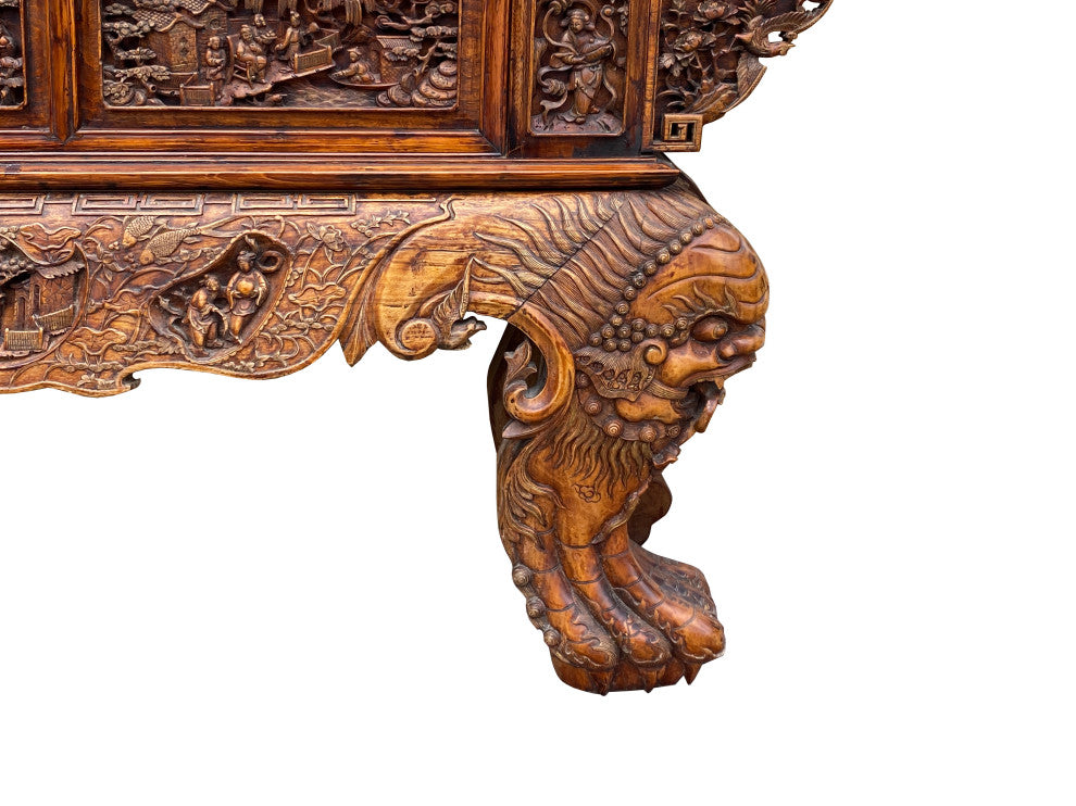 Chinese Vintage Opera Scenery Lion Heads Carving Long Altar Console  Hcs7795