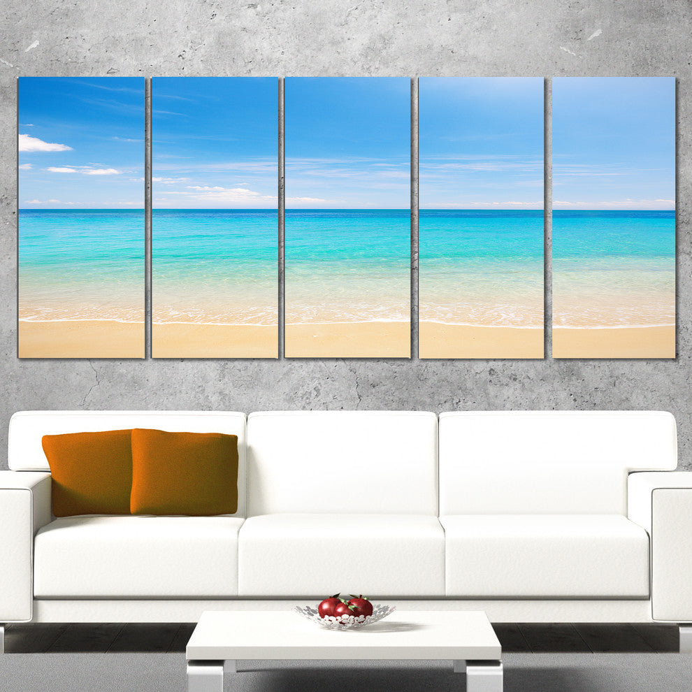 "Bright Blue Tropical Beach" Seashore Canvas Photo Print, 5 Panels, 60"x28"