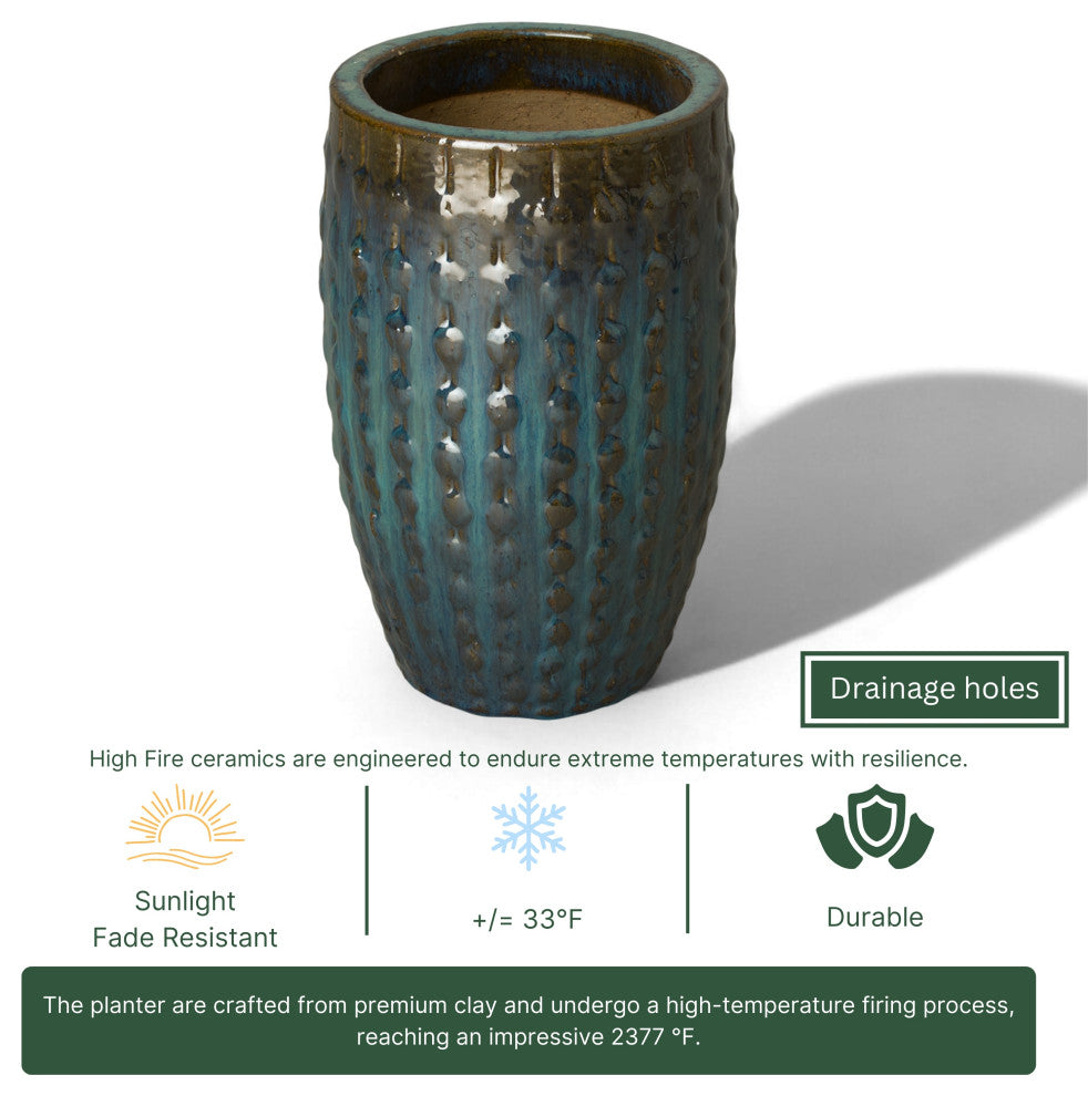 Tall Round Stud Pot, Teal 10.5X15.5"H