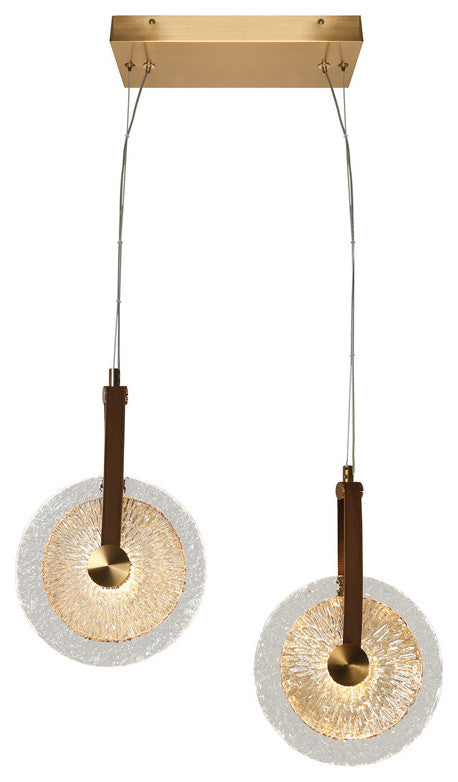 LNC Irma 2-Light 13" Modern Circular Disc LED Chandelier with Glass, Brass