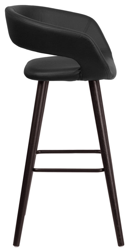 Modern 29" High Contemporary Cappuccino Wood Barstool in Black Vinyl