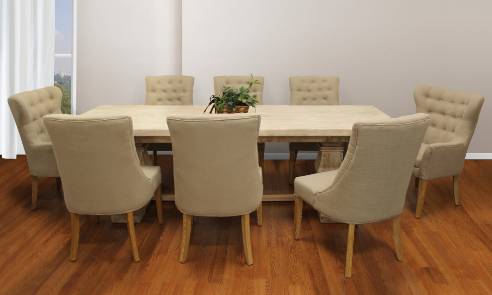 Ashton Armchair Upholstered in Beige Fabric with Button Tufting and Wooden Legs