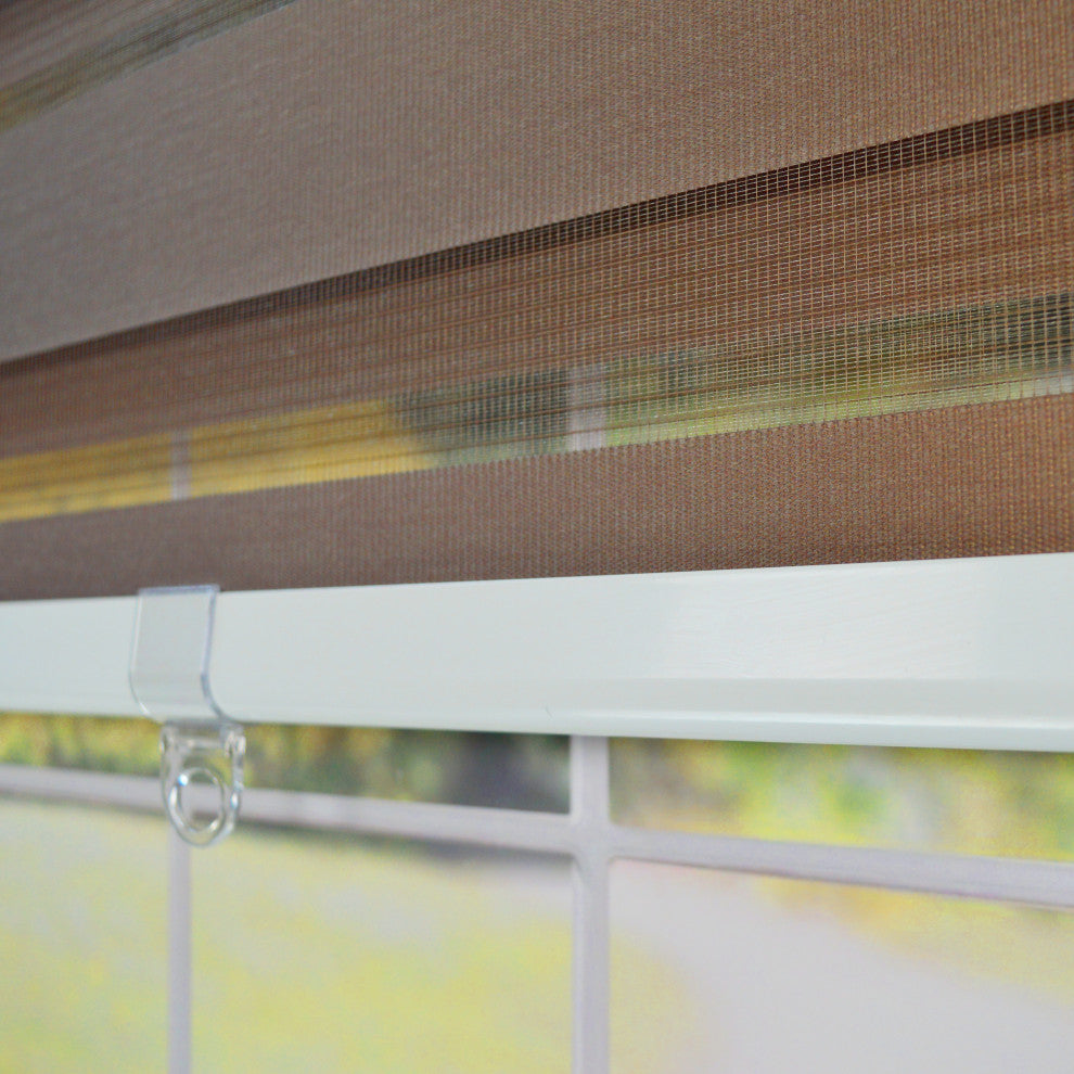 Versailles'' Cordless Zebra Slimline Privacy Shade, Camel, 31"x72"