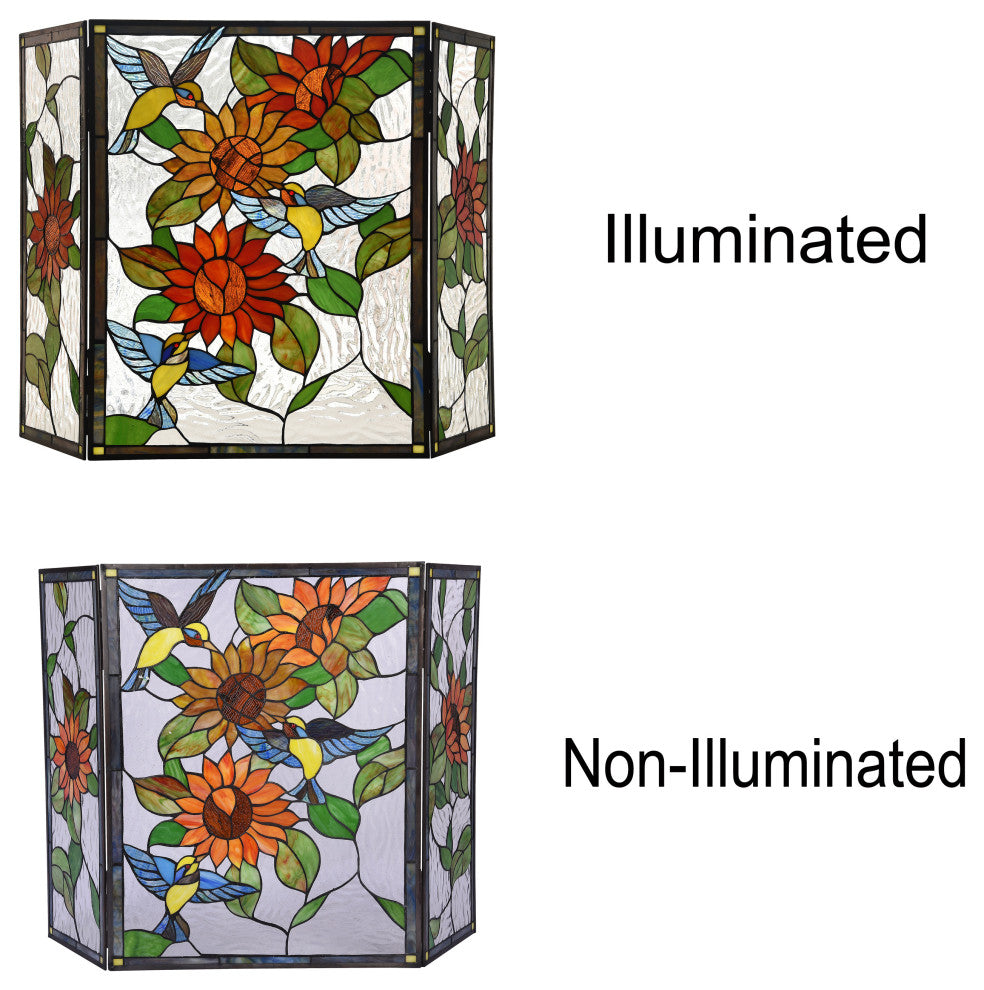 CHLOE Lighting Sunflower Tiffany 3-Piece Folding Floral Fireplace Screen