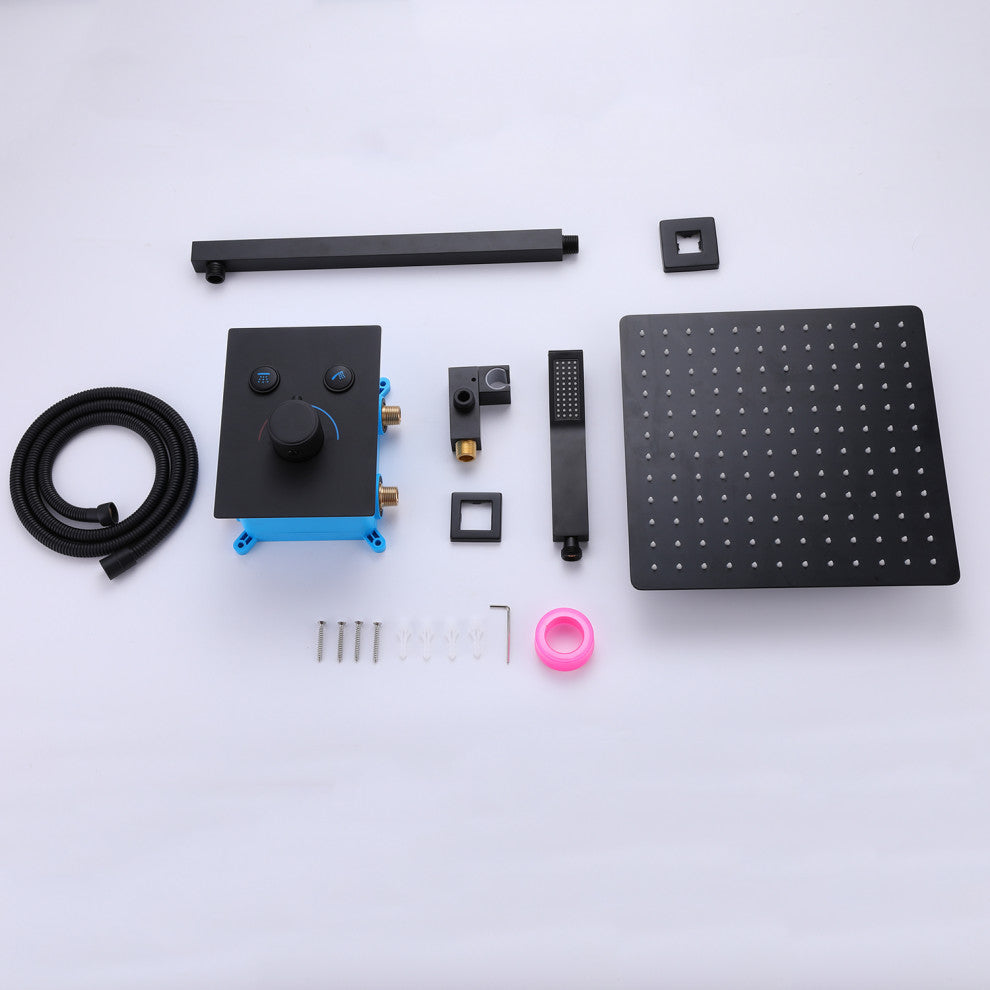 Luxury Wall Mounted Thermostatic Shower System With Rough-In Valve, Matte Black