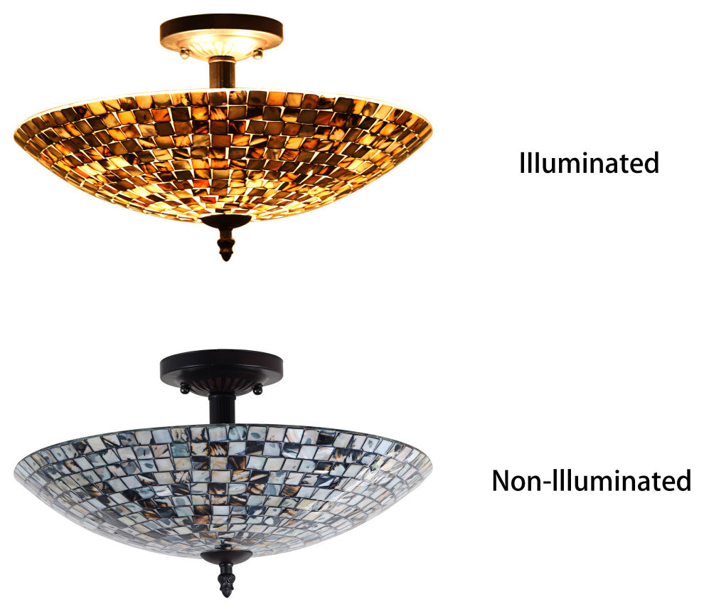 Chloe Lighting Crown Mosaic-Style 2-Light Semi-Flush Ceiling Fixture 16" Wide