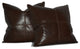 Square Genuine Leather Accent Throw Pillows, Set of 2, Dark Chocolate Brown, 22"