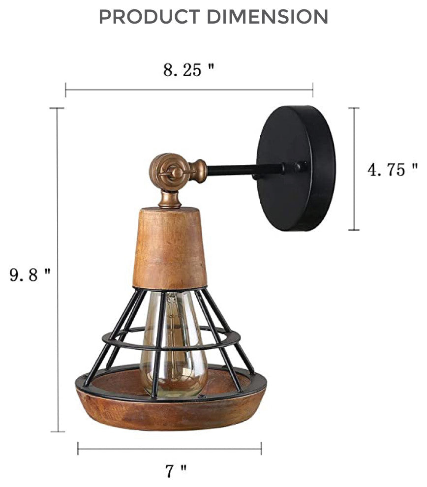 1-Light bathroom wall sconce Wood & Metal brushed nickel wall sconce