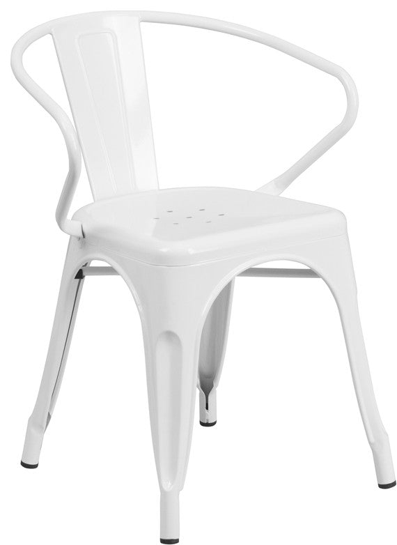 Metal Indoor-Outdoor Chair With Arms, White, 21.50"x19"x27.75"