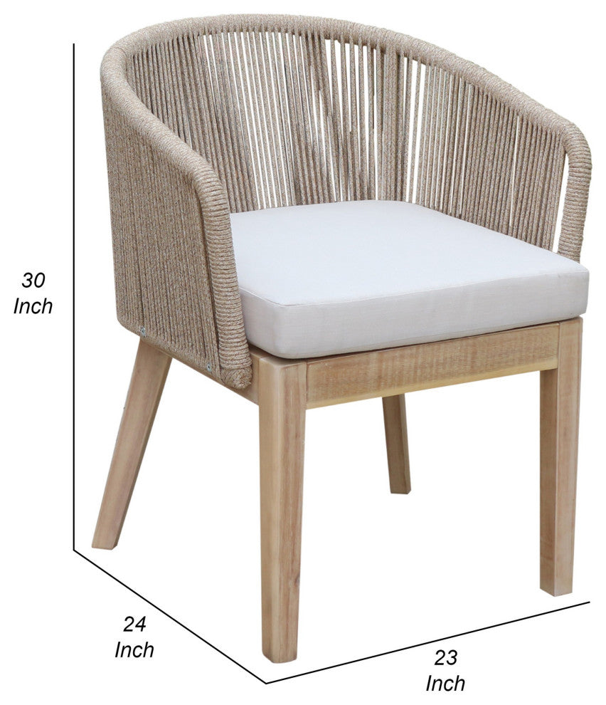 Benzara BM287768 Set of 2 Dining Chairs, Acacia Wood Frame, Beige Woven Rope