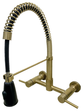 Gourmetier 2-Handle Wall Mount Pull-Down Kitchen Faucet, Brushed Brass
