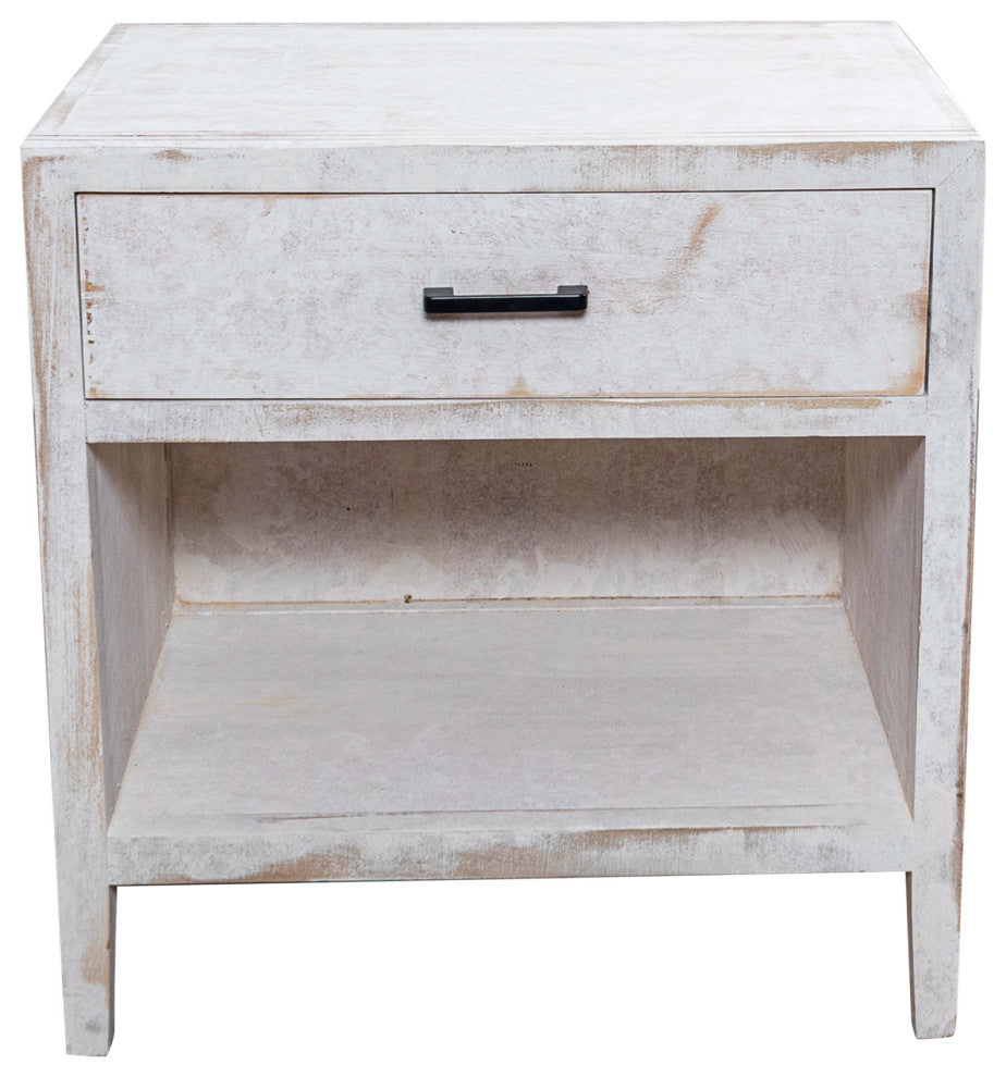 Farmhouse Wood Distressed White Nightstand